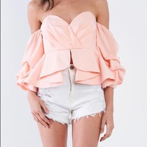 Pink Girly Peplum Off The Shoulder Crop Top💞